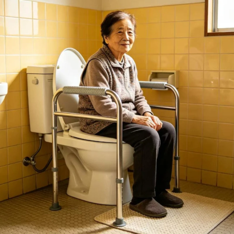 

Toilet Safety Rails for Elderly Dual Assist Handrail Anti-Slip Stable Frame No-Drill Adjustable Height Anti-Tip Safety Rails