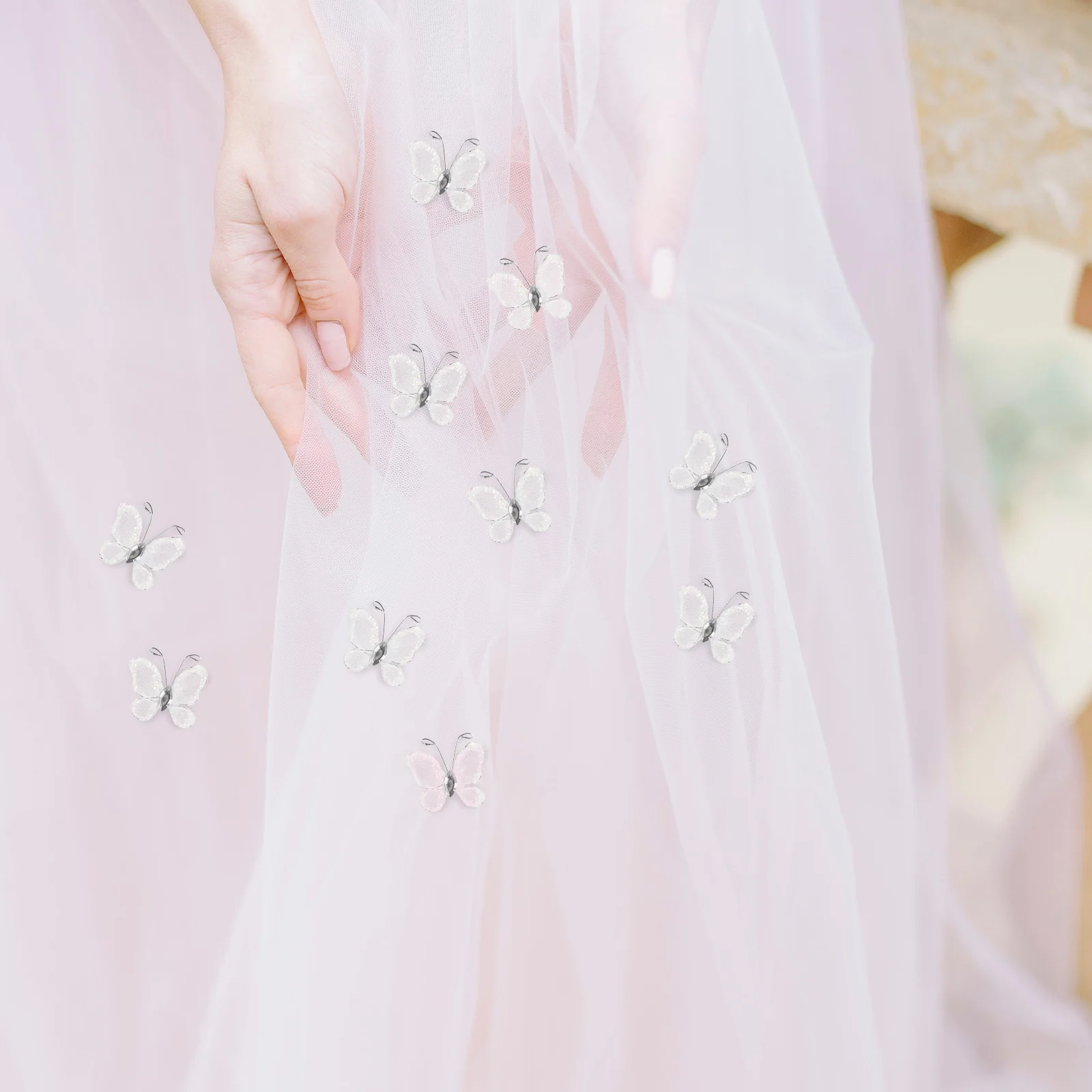 

50Pcs White Decorative Mesh Wire Butterflies Glitter Wedding Favor Scrapbooking Butterfly Decorative Butterfly