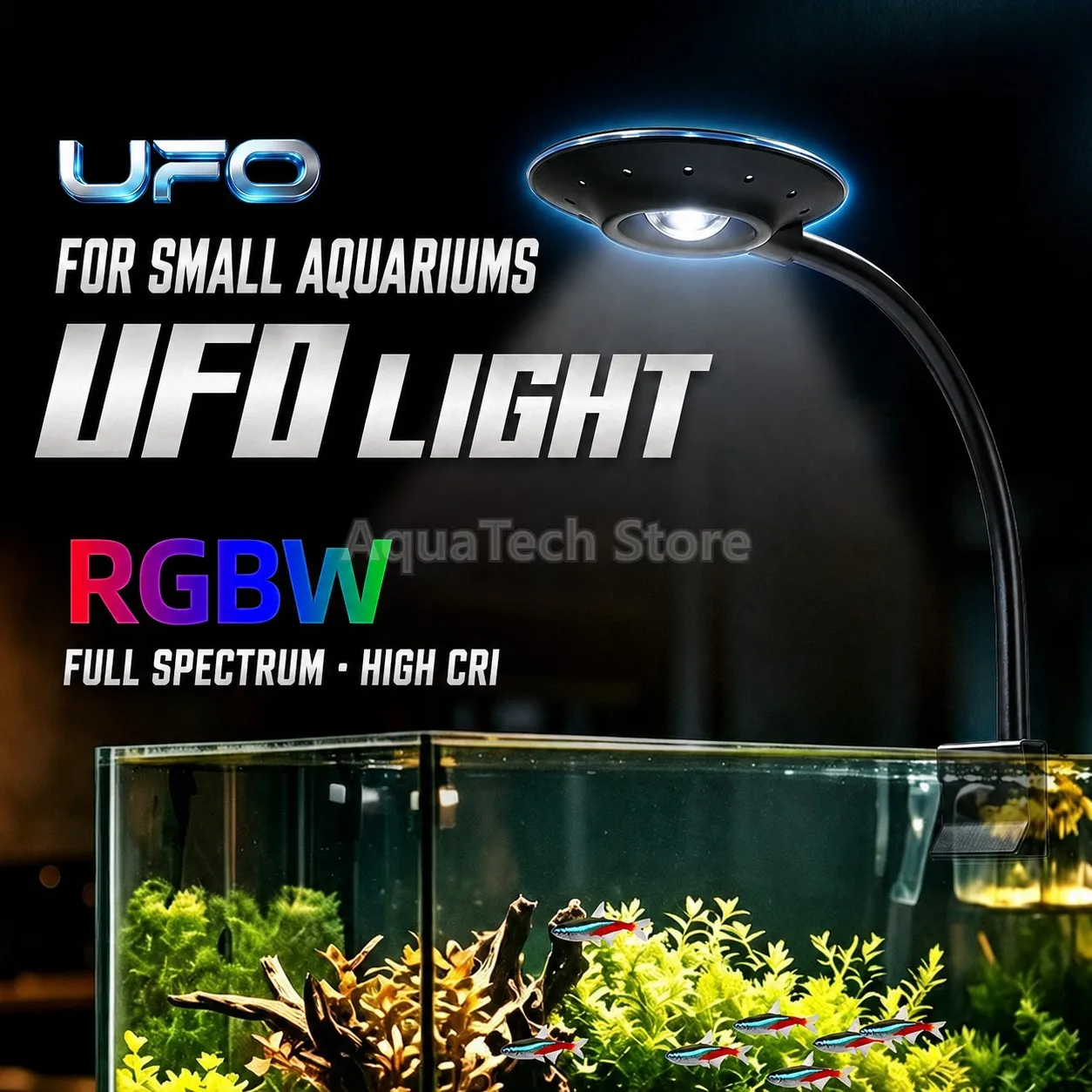 ANBOCHEN RGBW Full Spectrum Mini UFO Aquarium Light USB 9‑Level Brightness 3 Modes Desktop Small Fish Tank Aquascape LED Lamp