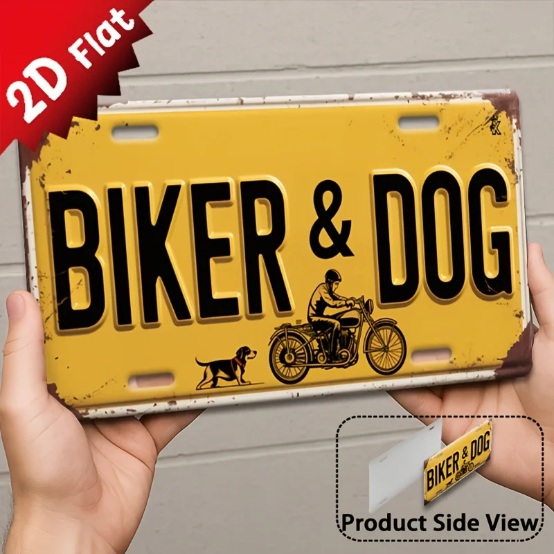 1pc, Biker& Dog Adventure Metal Sign, Decorative Use Only, Outdoor Wall Decoration(30x15cm), Vintage Aluminum Sign, Suitable