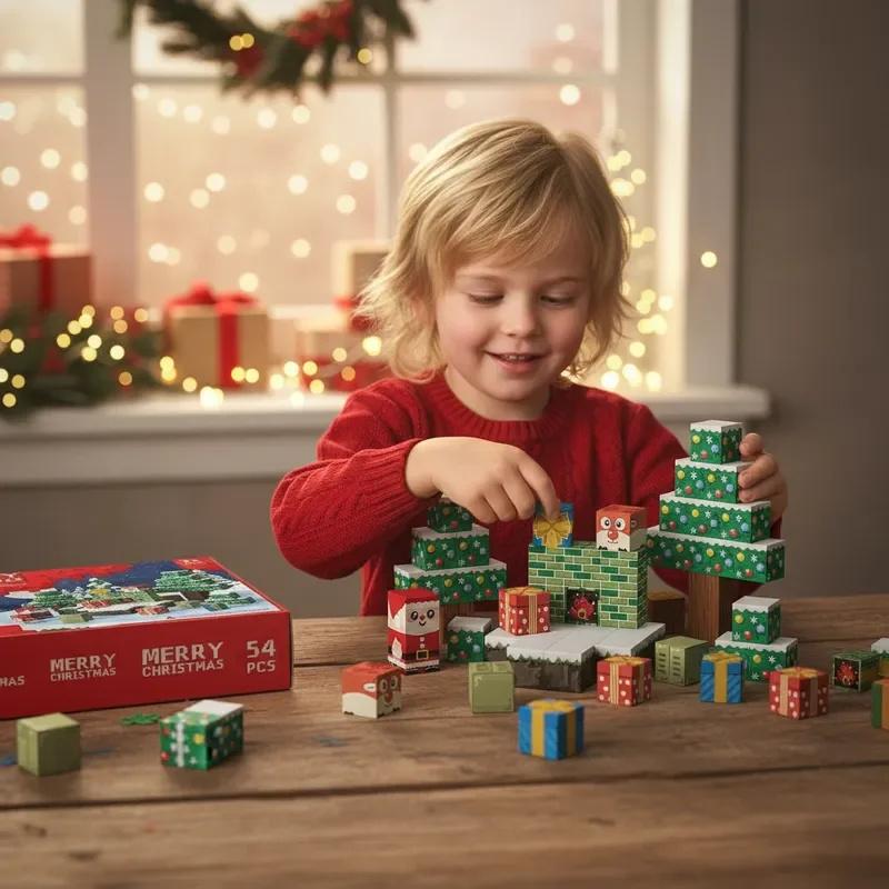 54ピース マグネットブロックセット クリスマスツリー サンタクロース 3Dパズル STEM教育玩具 ホリデーギフトボックス