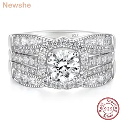 Newshe 2Pcs Wedding Rings for Women 925 Sterling Silver Original Jewelry AAAAA Cz Engagement Ring Bridal Set Enhancers and Wraps
