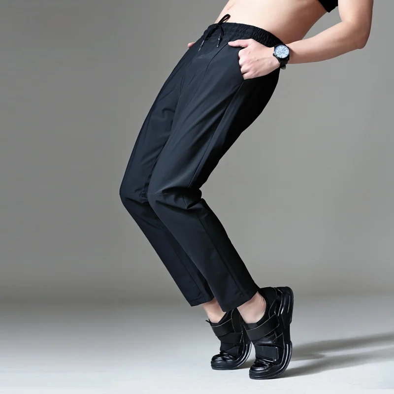 

Ice Silk Men's Sport Pants Qui Dry ort Super Thin 9 Points Elastic Casual Summer Leisure Pants Slimming Straight Leg Trou...