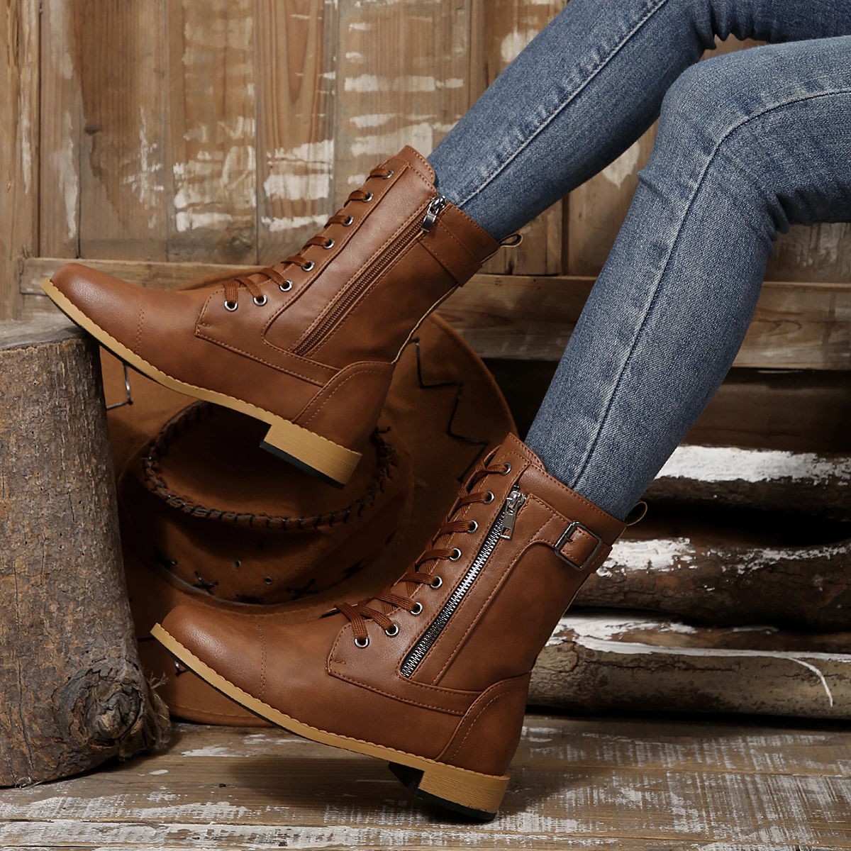 Plus Size 43 Women Boots Retro - Sewing Zipper ulasan dan harga