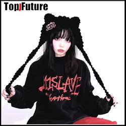 Gothic Lolita cosplay Japanese Harajuku Kawaii Black Skull Cat Ears Hats Women Girl Winter Cute Beanie Caps Y2K girl carves hat