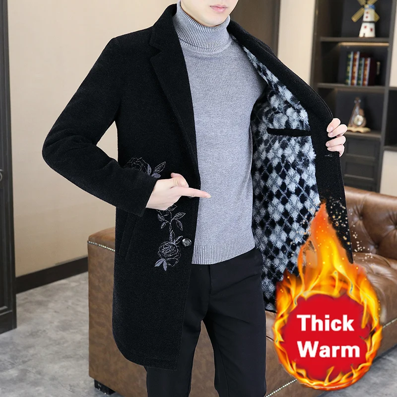 

2025 модные повседневные пальто, ветровка, осень-зима для мужчин, длинное тонкое шерстяное пальто, толстые теплые куртки в британском стиле, мужская одежда