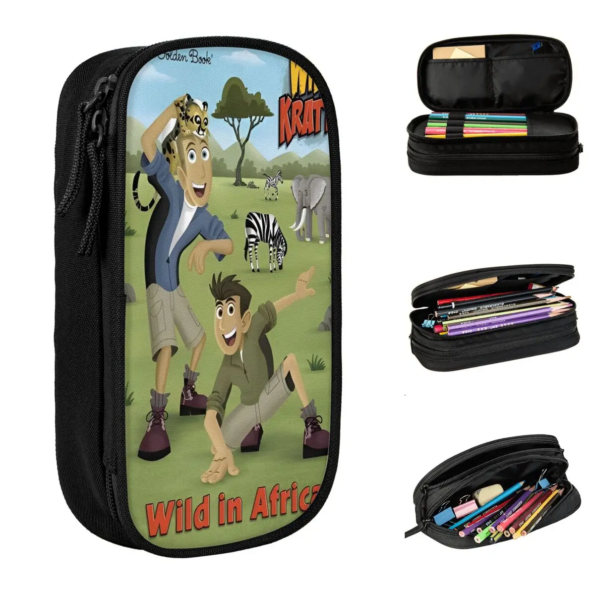 Wild Kratts Pencil Case Large Pencil Box Students Double Layer Cool School Pencil Cases Design Stationery