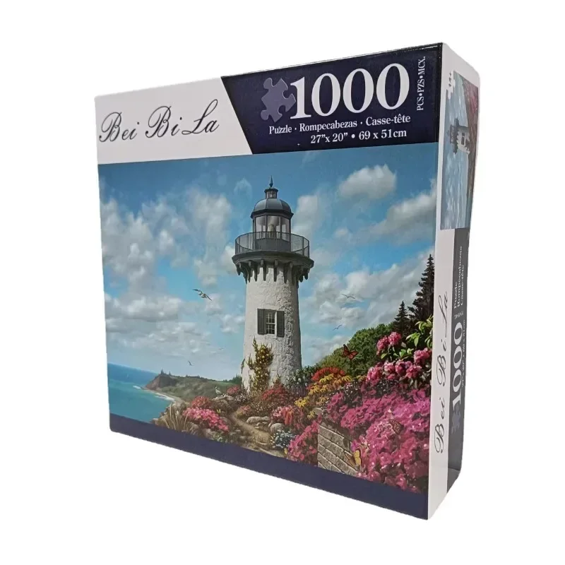 69*51cm 1000 Piece Paper Jigsaw Puzzle Lighthouse by Harbour Landscape Painting Educational Entertainment  Adult Children Toys