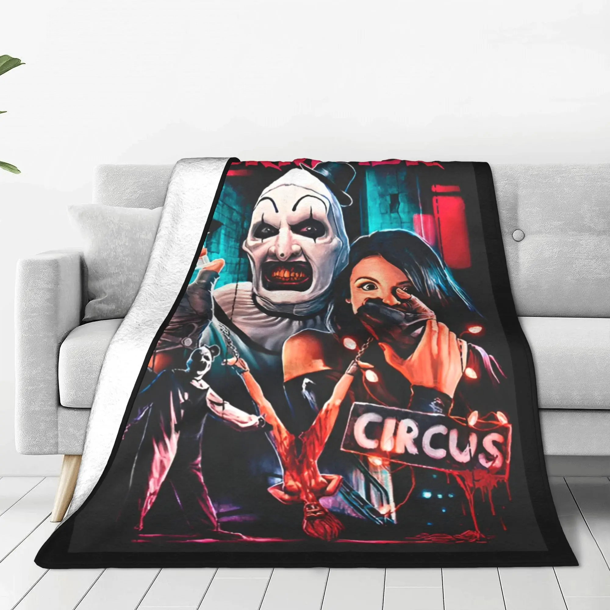 Terrifier 3 Horror Clown Plush Blanket  Vintage Throw Blanket for Home Hotel Sofa  150*125cm Plush Thin Quilt