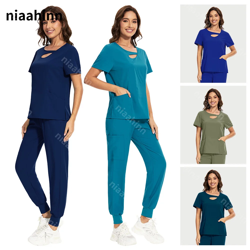 Anti Wrinkle Nurse Scrubs Uniform Washable Soft Fabric Hospital Uniform Medical Scrub Set Women Jogger 2 Pcs Scrub Set Wholesale