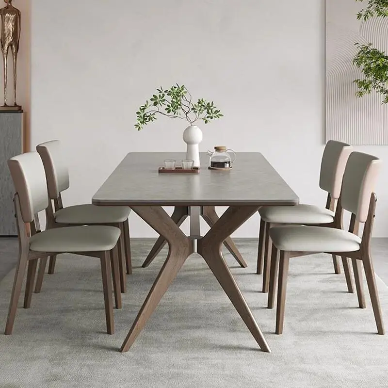 Wayon Contemporary with Wood Legs Mid-Century Modern Rectangular Sintered Stone Dining Table Design for Hotel and Home Use