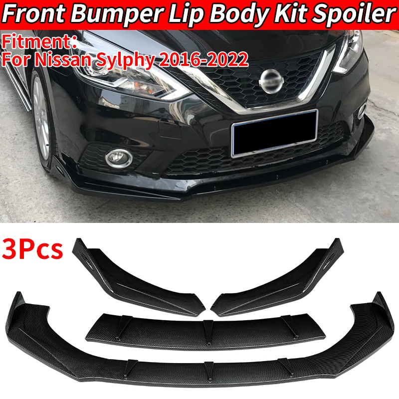 

Car Carbon Fiber Look ABS For Sylphy Sentra 2016-2022 2020 Front Bumper Splitter Lip Body Kit Spoiler Diffuser Deflector