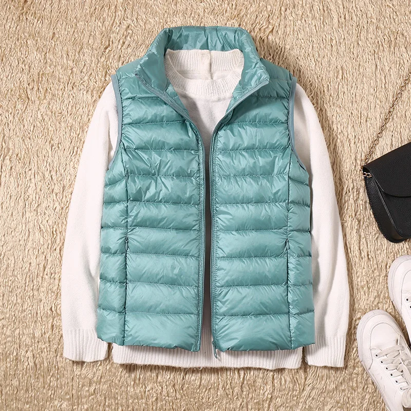 

2025 White Duck Down Jacket Women Vest Autumn Winter Sleeveless Waistcoat Warm Lightweight Puffer Jacket Female Tops Outwear 3XL