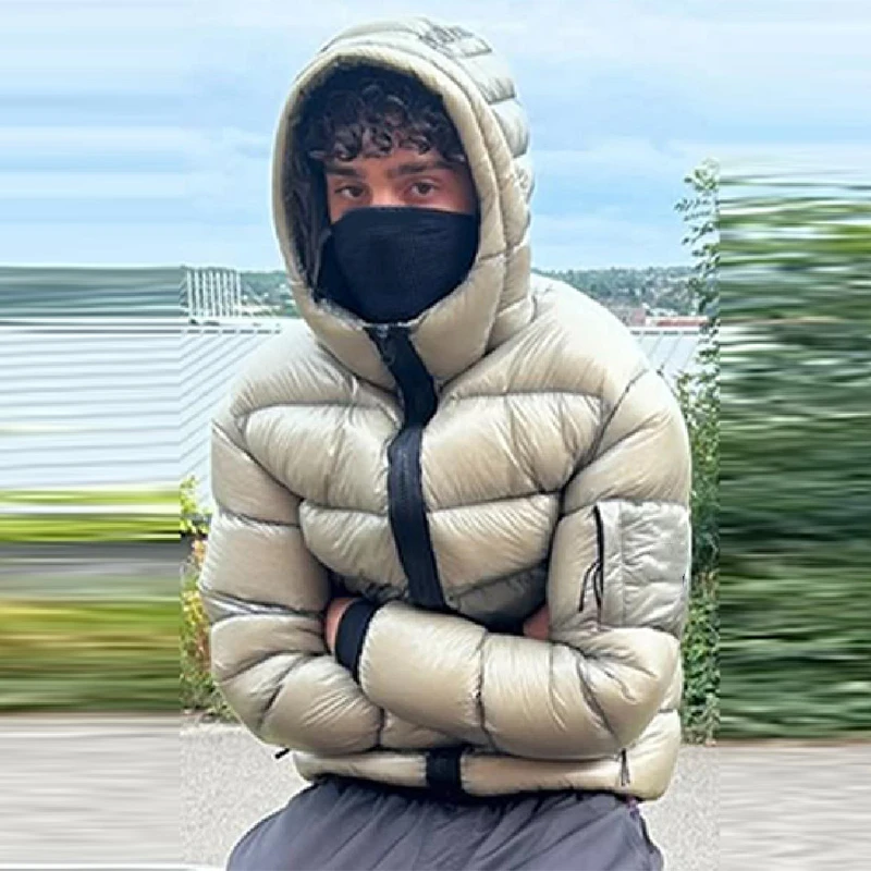 

Winter Trendy Cotton Puffy Hooded Jacket Shiny Stand Collar Long Sleeve Warm Thick Coat Lady Daily Commute High Street Outwear