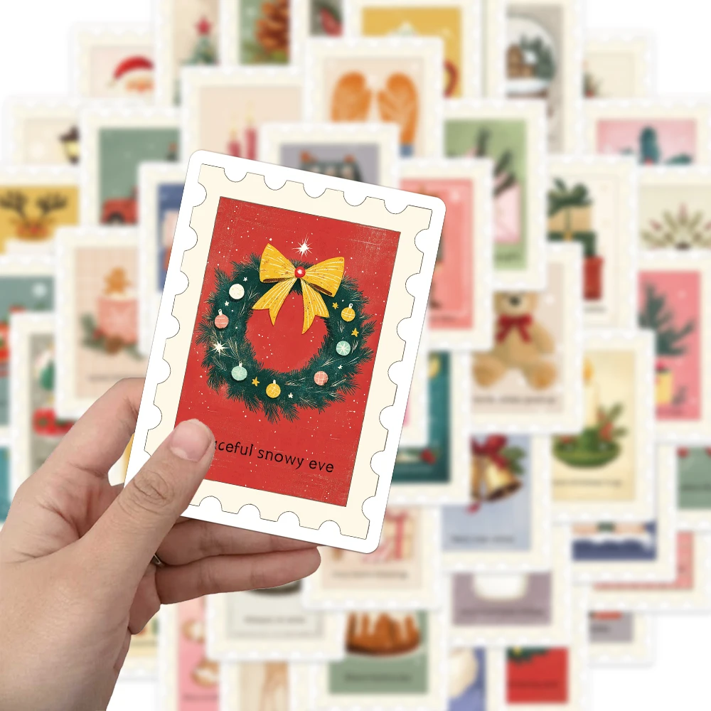 50PCS Creative Christmas Vintage Stamp Stickers Exquisite DIY Notebook Water Cup Personalized Stickers