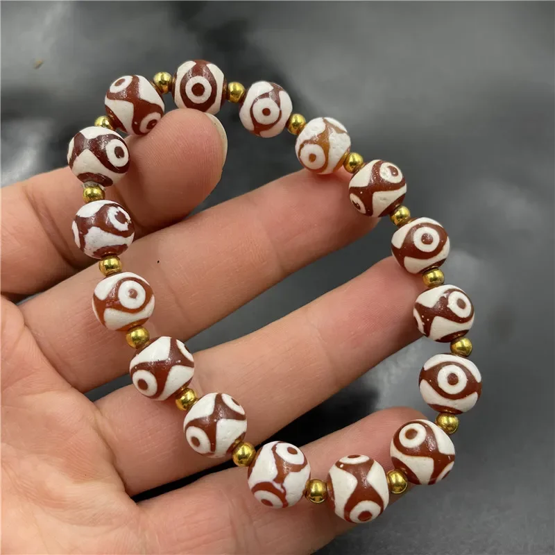 10mm Red Tiger Tooth Dzi Three-Eye Beads Old Agate Bracelet Ripple