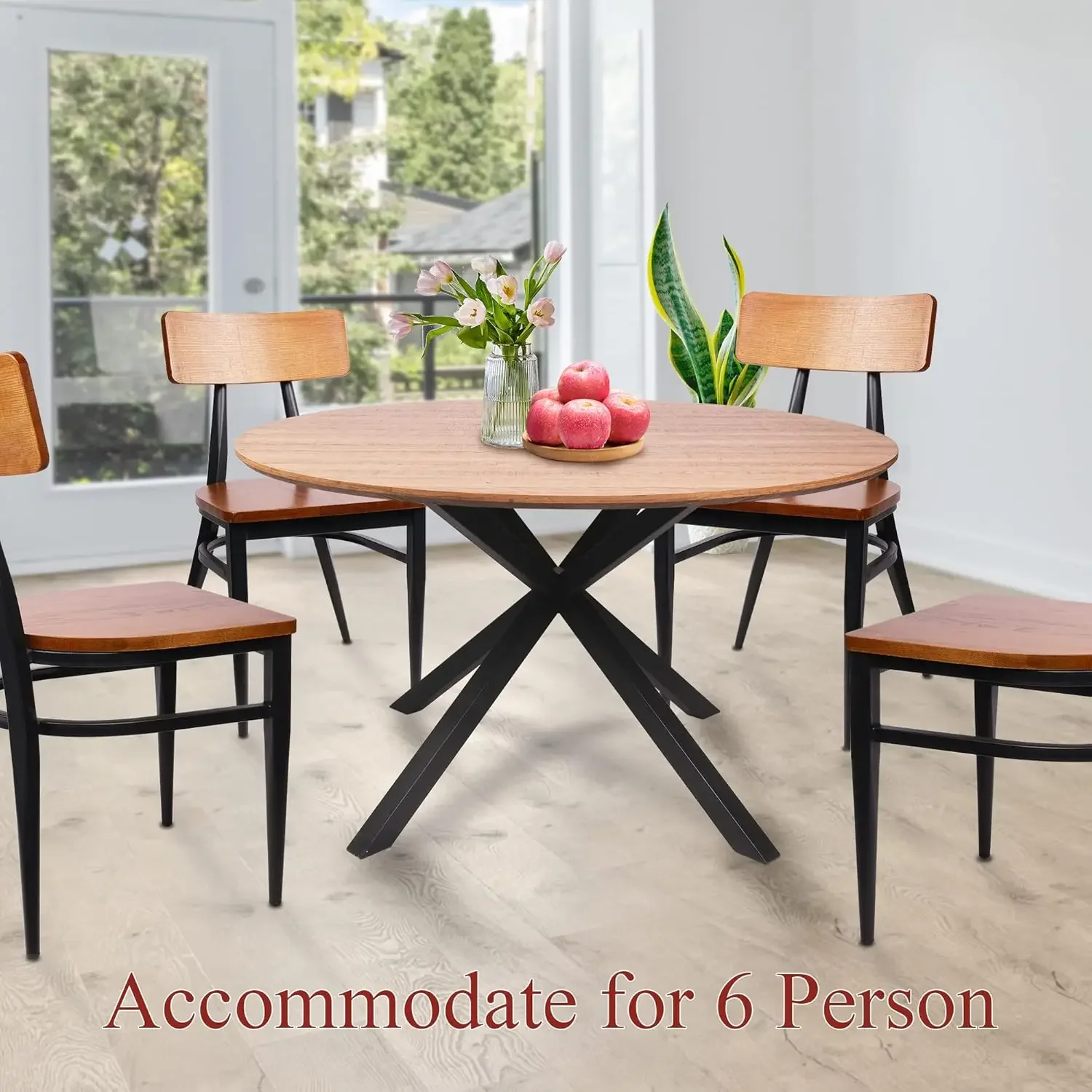 Dining Table for 6 Pedestal Wood Kitchen Table Dining Room Table Counter Modern Cross Metal Led for Cafe Restaurant Wine Bar