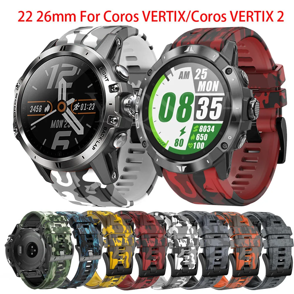 

Camouflage Silicone Watchband For COROS Vertix 2 Bracelet For Garmin Fenix 8 7 7X 6X 6 Pro 5 5X Plus Epix 26 22mm Quickfit Strap