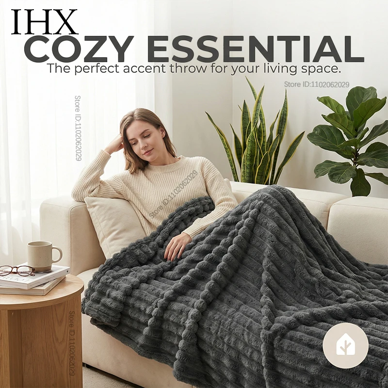 IHX Solid Color Imitation Rabbit Plush Milk Plush Thickened Thermal Leisure Home Blanket Office Nap Blanket, Custom Blanket Size