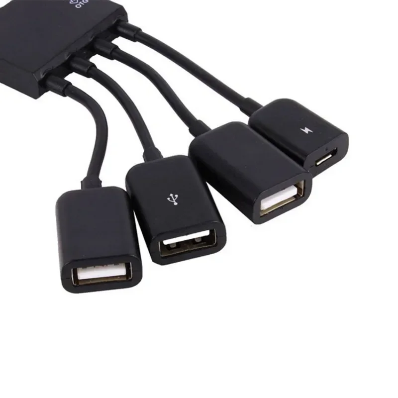 4 portas micro usb tipo-c hub extensor otg, cor preta, para tablet android, smartphone, disco u, acessórios de mouse