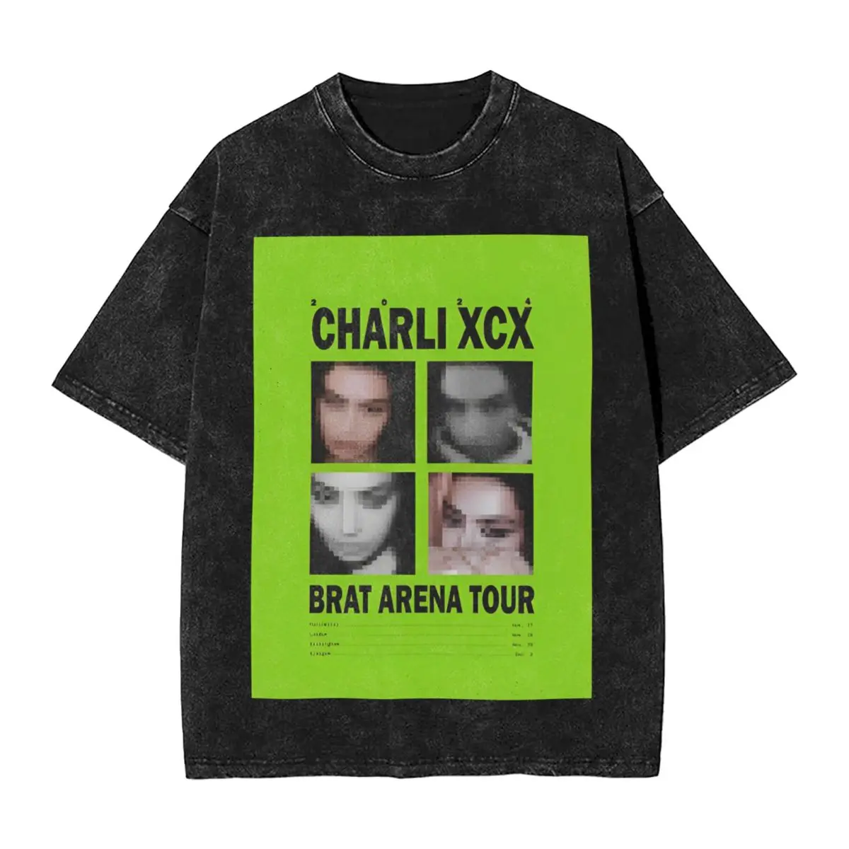 Man T-Shirt Charli Xcx Brat Arena Tour 2024 Washed T-Shirts Trendy Cool Summer Tees Streetwear Print Cotton Tops New Arrival