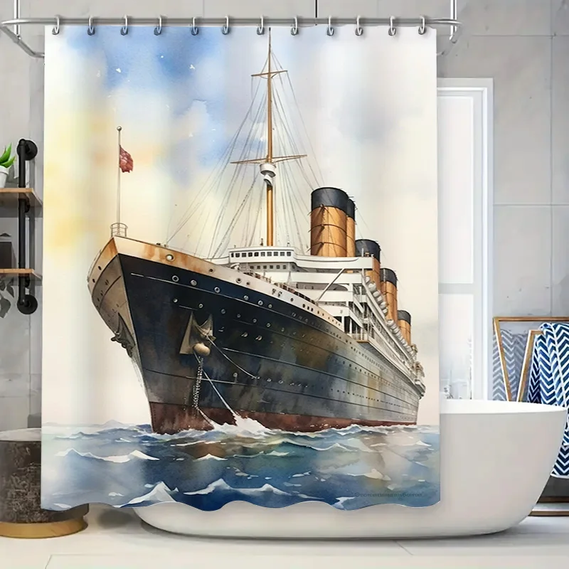 

Steamboat Shower Curtain Titanic Inspired Bath Decor Luxury Waterproof Print Home Decoration ItemBlue Oceand Wavy Waterfall Desi