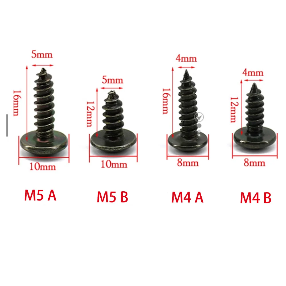 10sets Hybrid Automotive and Motorcycle Metal Screws Self-Tapping Fasteners and Clips U-Band Screws Rustproof Clip Screw Buckles