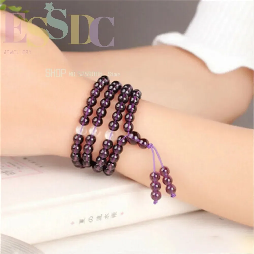 6mm Buddhist Purple Crystal 108 Prayer Beads Mala Bracelet Long Yoga Meditation Necklace Man Women Healing Jewelry Wholesale