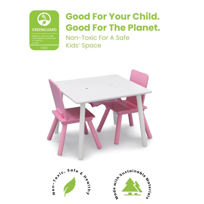 Ensemble de table et de chaise pour enfants avec rangement, blanc, rose, 2 chaises l'intensité