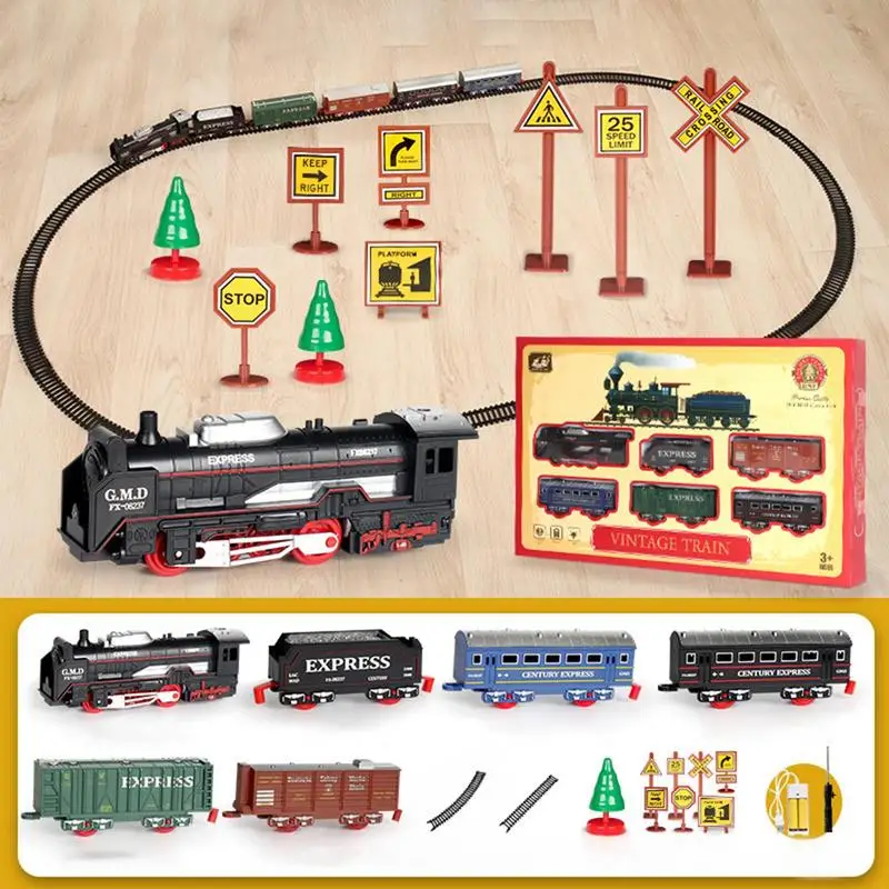 

Electric Retro Train Set with Lights Educational Toys Railway Tracks Steam Locomotive Engine Diecast Model for Boys Girls gifts