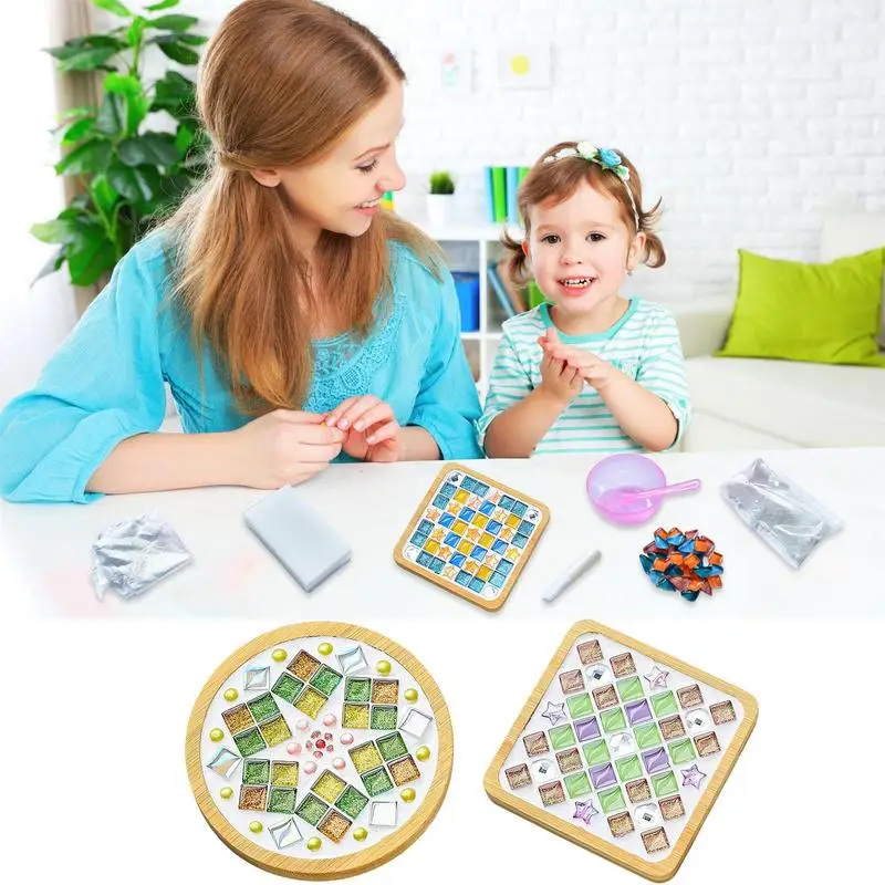 Wooden Coasters For Crafts Glass Mosaic Tiles Drinks Tray DIY Coaster Mosaic Crafts Materials Cup Mats Tableware Mats For