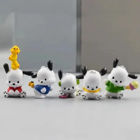 5 pçs conjunto sanrio anime figura boneca 3-4cm kawaii pochacco melodia modelo acessórios brinquedos das crianças presente figuras de ação
