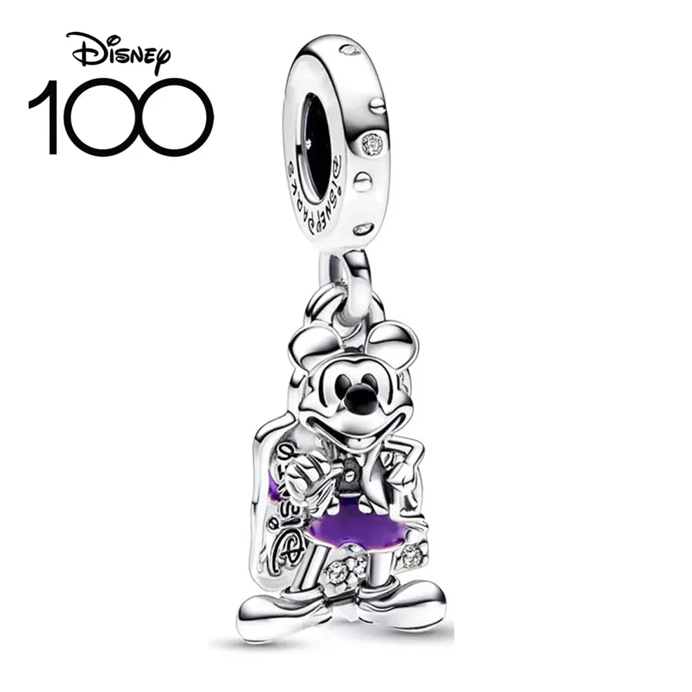 Disney-pulsera de plata 100th Stering para mujer, abalorio de Mickey, cuentas de puntada con Clip, compatible con Pandora Original, colgante de calabaza, joyería artesanal, 925