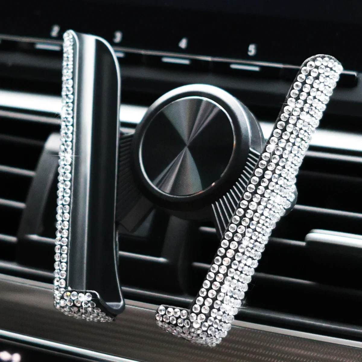 1pc New Sparkling imitation diamond Car Phone Holder Stylish & Cute Dual-Function Air Vent Mount 360° Rotating Car Stand for Wom