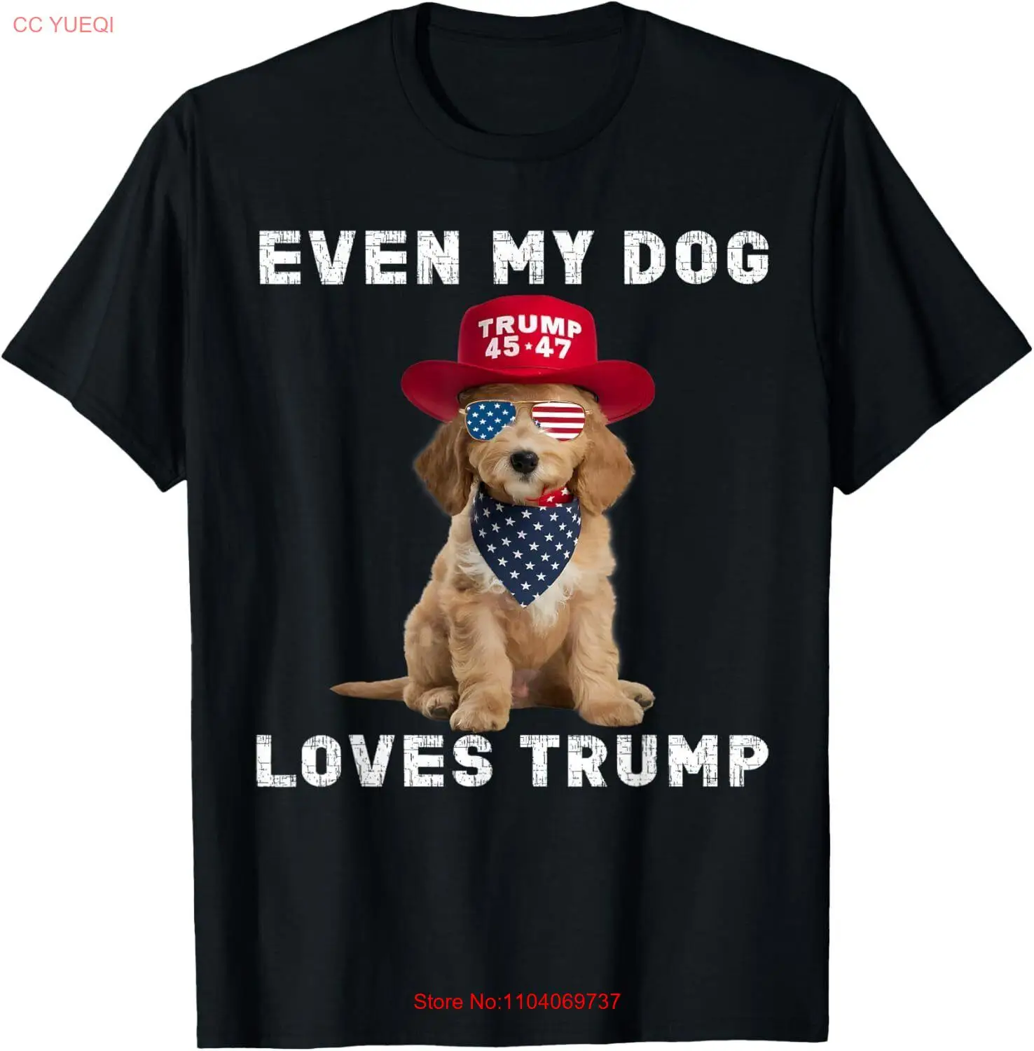 Even My Dog Loves Trump 2024 Supporter Goldendoodle USA Flag T-Shirt