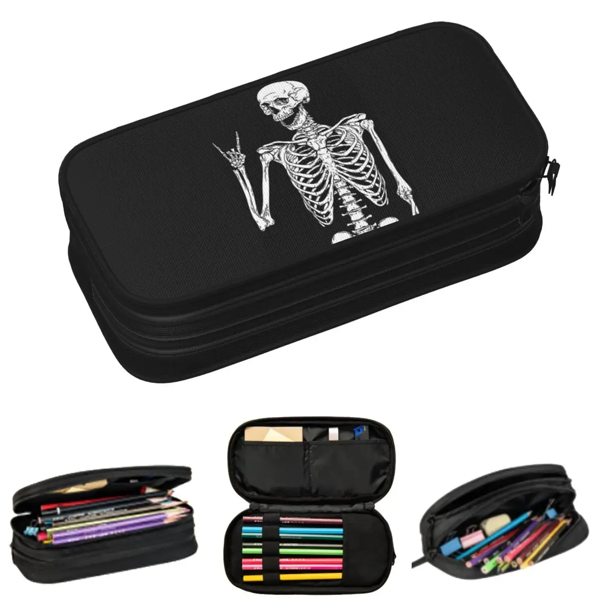 

Забавные пеналы с изображением скелетов и рок-позами для студентов, подарочные пеналы-коробки, вместительные пеналы-косметички