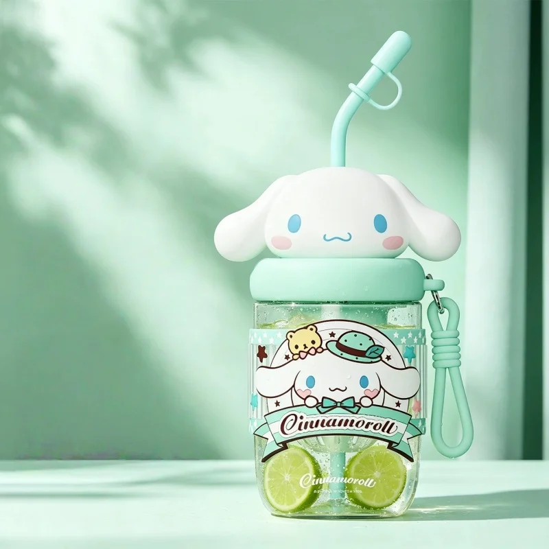 X&W Sanrio Plastic Water Bottle Cartoon Straw Mug with CarryIing Rope＆Cute Lid Summer Cold Drink Tea Tumbler Sports/Travel Cup view 5