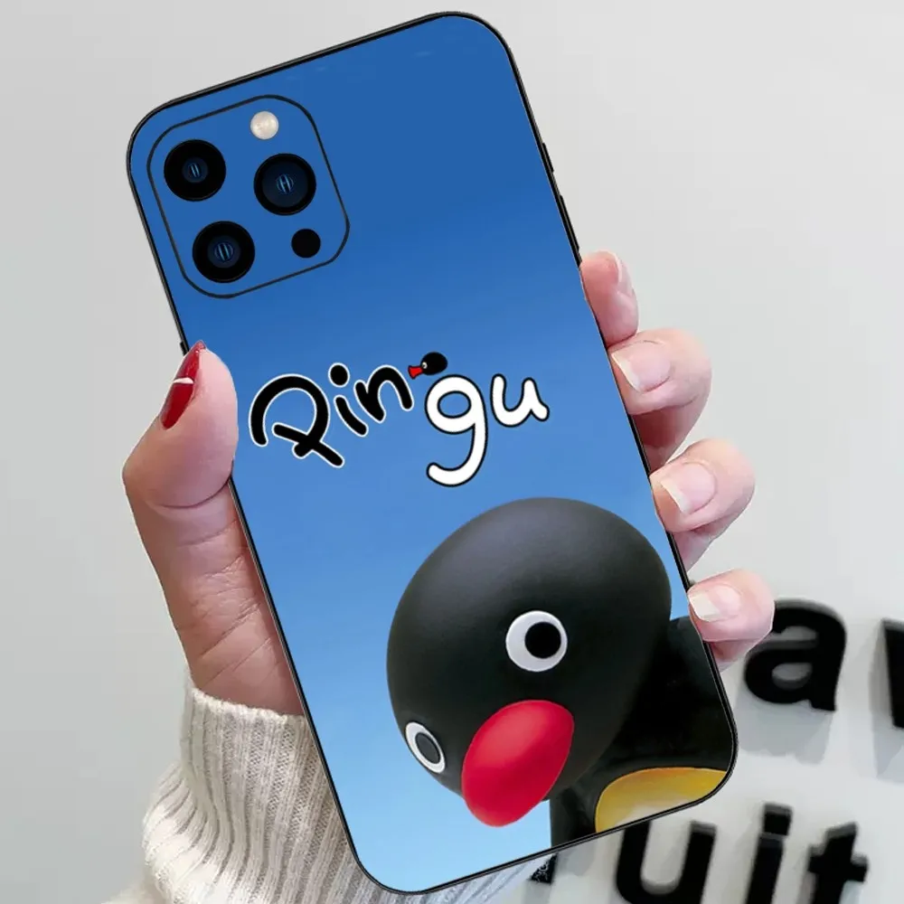 Cartoon Pingu Phone Case For iPhone 15 14 13 12 11 Pro Max mini XS XR X 8 Plus SE Black Cover