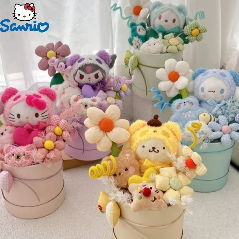 Sanrio Embrace Bucket Bouquet Kuromi Cinnamoroll Doll Kawaii Bouquet Plush Toys Birthday Gift Stuffed Animals Valentine Day Gift