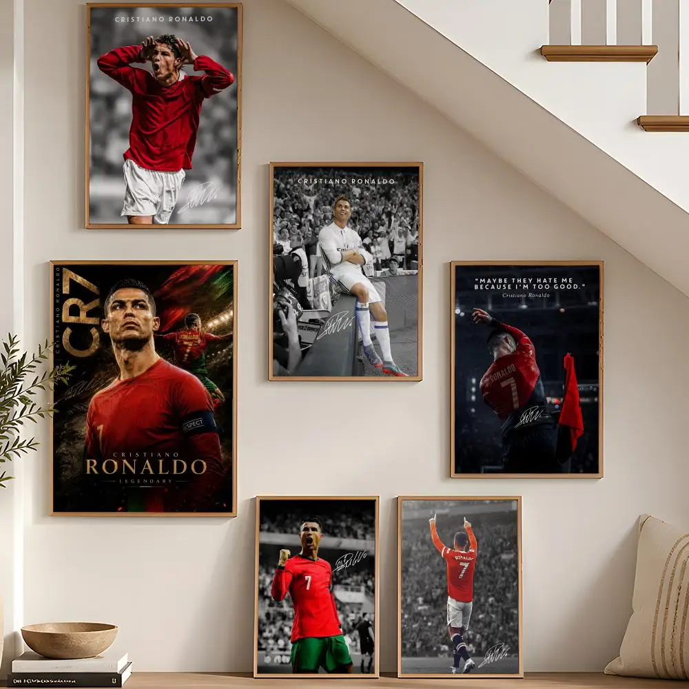 C-Cristiano R-Ronaldo Poster Stickers HD Painting Self-Adhesive Art for Bedroom Living Room Home Decor Modern Wall Decals Gift