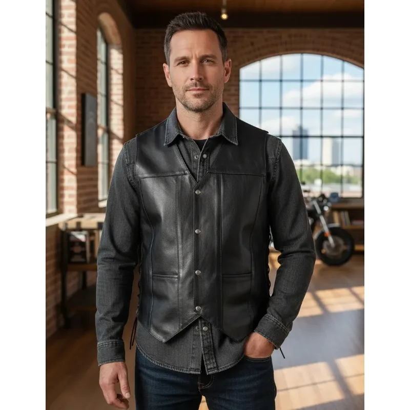 Punk Denim Vest Side For Party Motorcycle