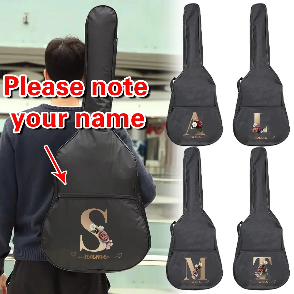 

Personalized Customization Rose Gold Letters 31/34/38/41 Inch Black Guitar Bag Shoulder Bag Guitar Nylon Waterproof Storage Bag
