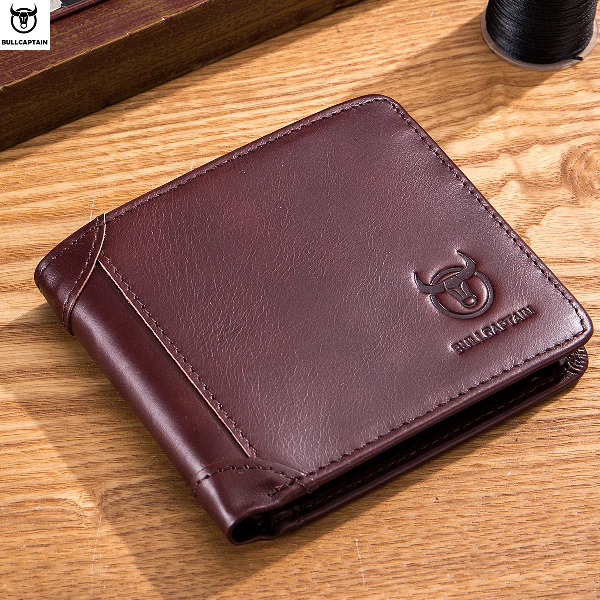 BULLCAPTAIN Men's Wallet Horizontal Classic Short Bi-Fold RFID Gift Box Leather Wallet  Credit Card Holder Wallet For Men QB031H