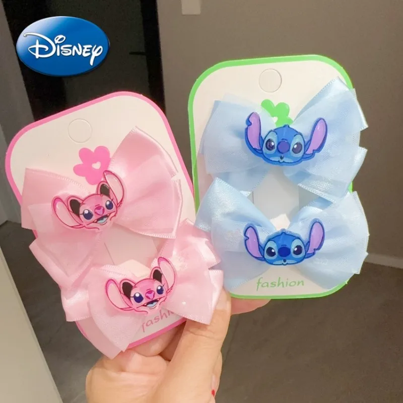 

Disney Stitch Angel Hair Clip Bowknot Cartoon Barrettes Hairpin Fashion Gauze Blue Pink Girls Women Headwear Accessories Gifts