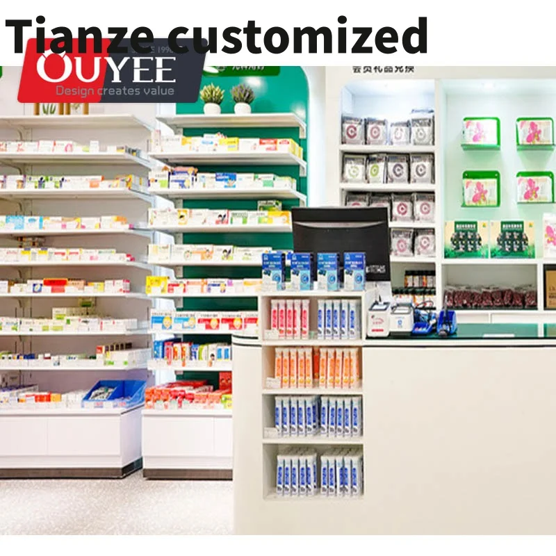 

Customized-Latest interior Designed Pharmacy Shop Customized Modern Wooden Display Cabinet With Pharmacy Shelves