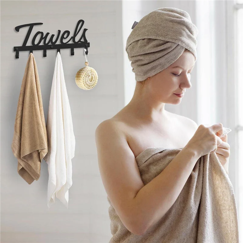 N10R-Towel Rack, Towel Racks For Bathroom Wall Mounted, 6 Hooks Towel Holder For Bathroom Space Saving, Waterproof Rustproof