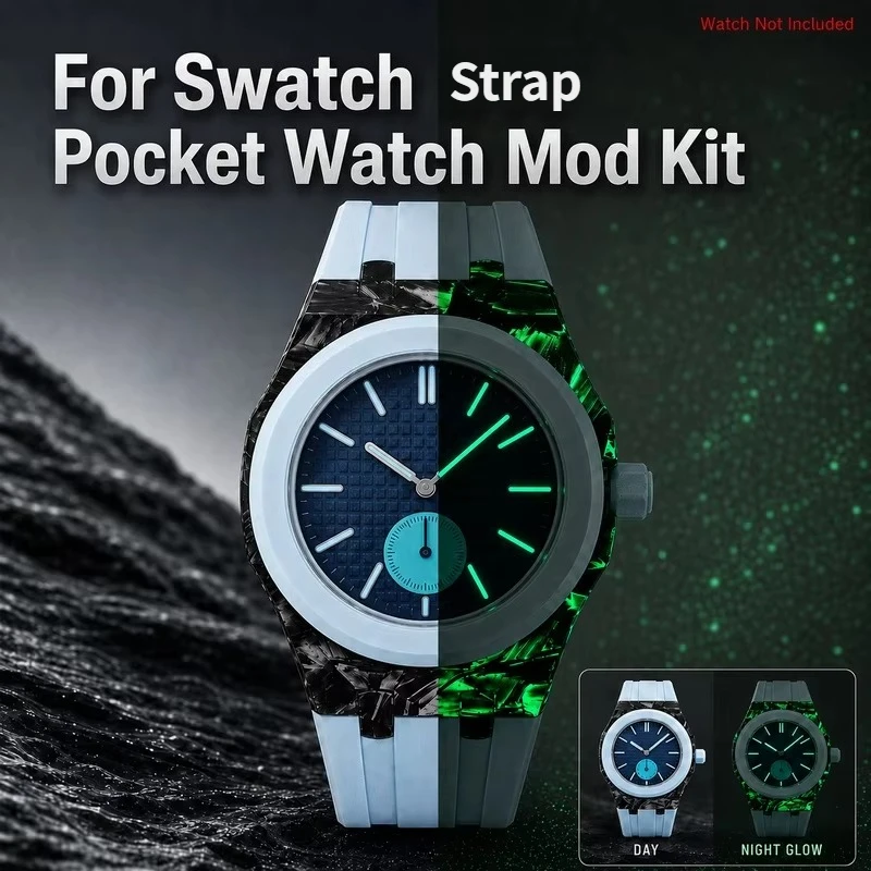Luminous Luxury Carbon Fiber Mod kit Case For Swatch PocketWatch Strap Changer To Wristwatch Accessories Bracelet Rubber Band
