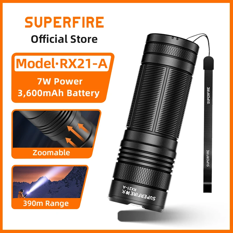 2025 Upgrade SUPERFIRE RX21-A Zoomable Flashlight Type-C Rechargeable Torch Waterproof for Fishing Outdoor Camping Lantern