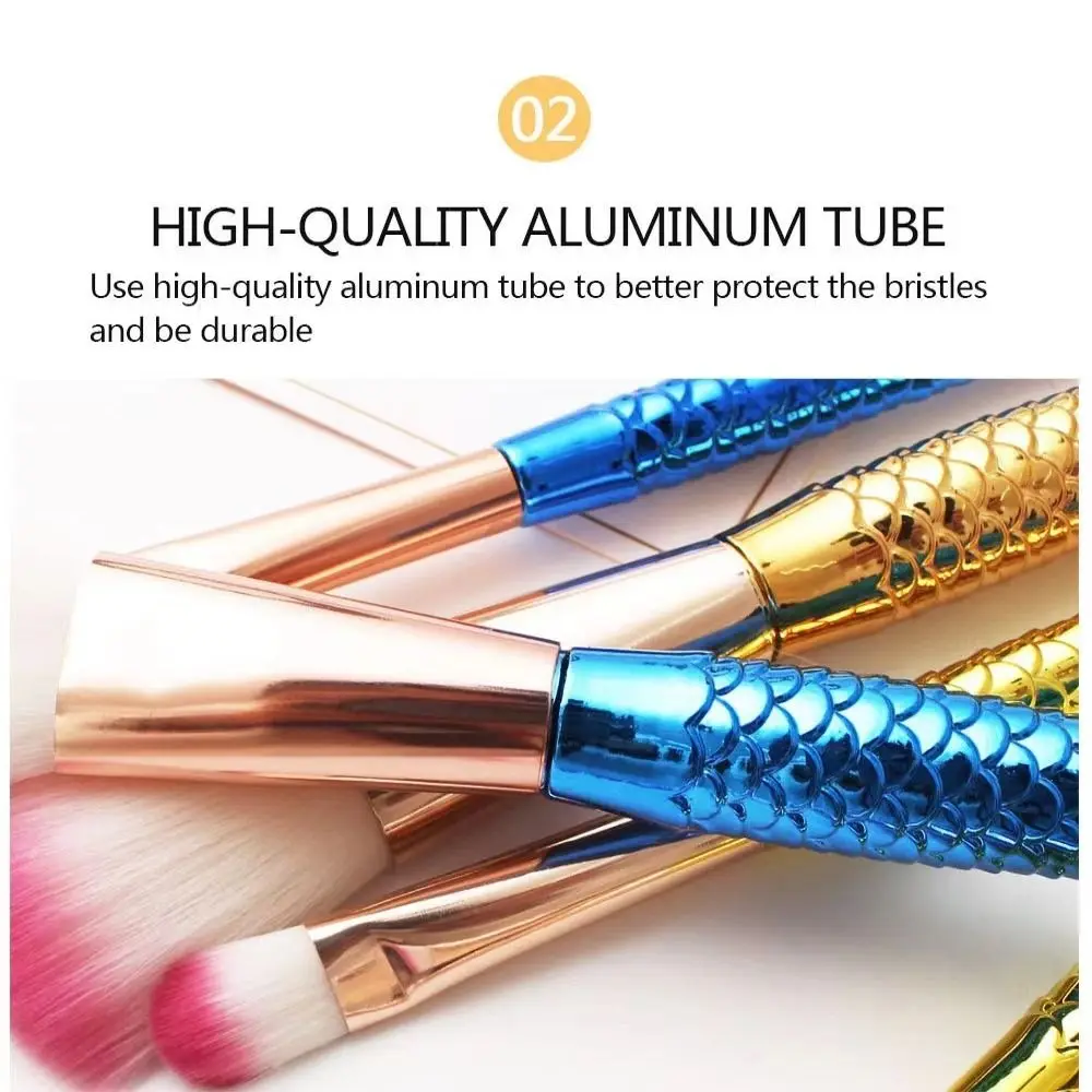 4 unids/set cepillo de polvo suelto cepillo de maquillaje de sirena fibra suave rubor delineador de cejas cepillo resaltador herramienta de belleza