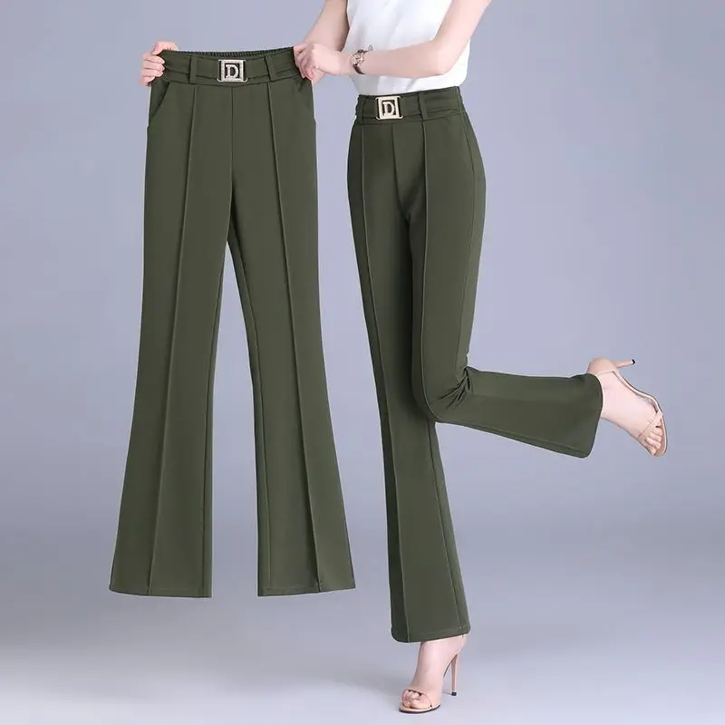 Pantalon Évasé Taille Haute pour Femme, Couleur Unie, Assressentiavec Tout, Ligne Lumineuse, Décoration, artificiel astique, Nouvelle Mode Printemps Été